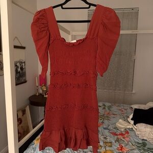 The Impeccable Pig Burnt Orange Ruffle Mini Dress